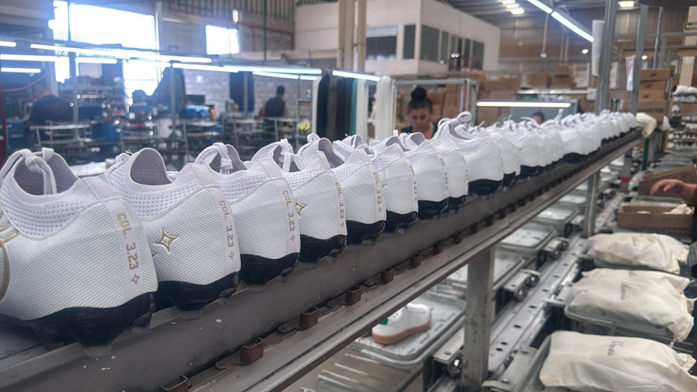 323 Cleats heels on the production line